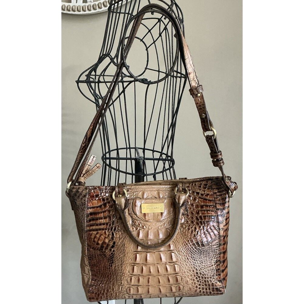 Brahmin Arno Toasted Almond Melbourne Crossbody Handbag Purse EUC